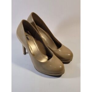 Fioni Women's Faux Leather High Heel Pumps Beige Slip-On Close Toe Size 6.5